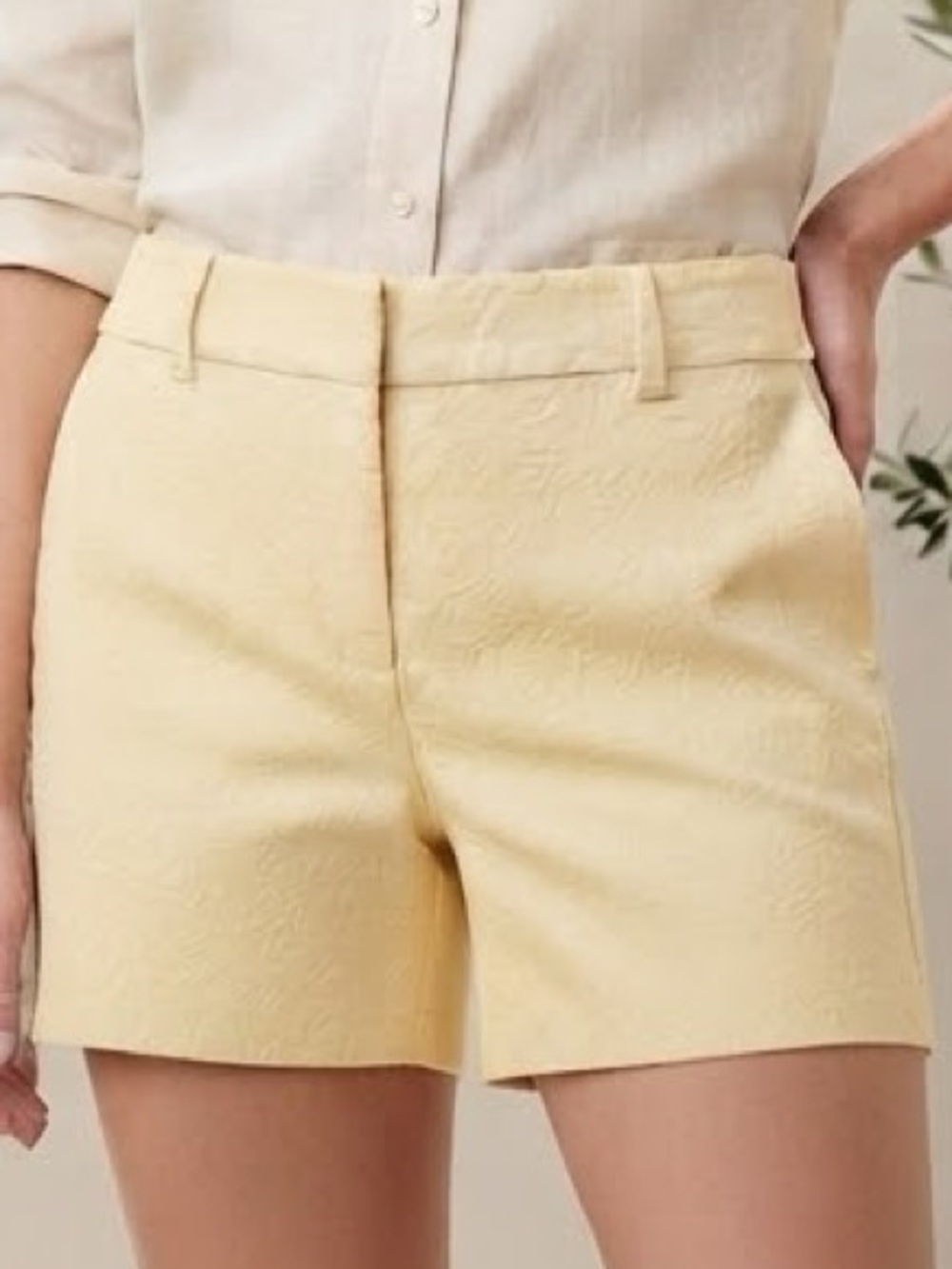 LOFT Pale Yellow Jacquard Bermuda Shorts